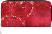 [SKKNT] Valentine's Day Red Heart Flower Print Spacious Trendy Leather Hand Wallet Women Wallet Clutch for Casual and Travel Use, Black, One Size, Art