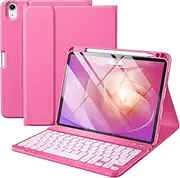iPad Air 4th 5th Generation Case with Keyboard 10.9 Inch, Folio Keyboard Cover with Pencil Holder for iPad Air 5th Gen 2022/Air 4th Gen 2020, Detachable Backlit Keyboard, Peach Red