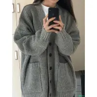 在飛比找蝦皮商城精選優惠-韓國衣服 外套 棒球外套 薄外套 灰色 毛衣外套 日系外套 