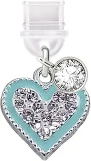 ELISE & FONDA TP646 Type-C Charging Port Anti Dust Plug Little 3D Crystal Love Heart Cell Phone Charm for iPhone 15/16/Samsung/OnePlus/Xiaomi/oppo Android Phones (Blue)