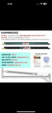 Pair 130lb. Heavy Duty Garage Door Extension Springs Stretch Springs25 Long Doub