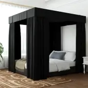 Black Canopy Bed Curtains - 4 Corner Post Bed Curtains King Bed Curtains Lightpr