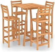 vidaXL Outdoor Bar Set, 5-Piece with Solid Acacia Wood Construction - Square Table and 4 Stools for Patio, Garden, or Bar