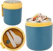 Insulated Food Jar with Foldable Spoon 530ml Vacuum 304 Stainless Steel Thermal Wide Mouth Food Container with Portable Meal Silicone Handle for School Office Work (Navy 530ml, 1pc)