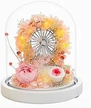 Ferris Wheel Eternal Flowers Rose in Glass Dome Gifts for Mom, Grandma, Wife, or Girlfriend on Mothers Day Valentines Christmas Anniversary Romantic (Pink)