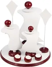Rosewood White Leatherette 9 pc Jewelry Display Necklace Ring Earring Pendant