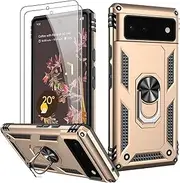 [LUMARKE] for Google Pixel 6A Case with Screen Protector,Pass 16ft. Drop Tested Military Grade Cover with Magnetic Ring Kickstand,Protective Phone Case for Google Pixel 6A Yellow