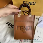 免運 芬迪 FENDI SUNSHINE 陽光包 小托特包 手提包 單肩包 斜挎包 8BS051 女款 棕色 實拍