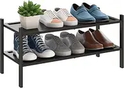 [BMOSU] 2-Tier Bamboo Shoe Rack Premium Stackable Shoe Shelf Storage Organizer for Hallway Closet Living Room Entryway Organizer(Black)