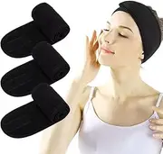 Spa Facial Headbands Mask Skincare Headband for women Cloth Headbands Adjustable Towel Black Hair Bands for Washing Face Makeup Sport Hairbands 3 Pcs