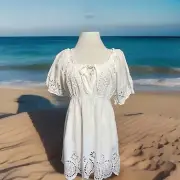 Gretchen Scott XL White Peasant Off Shoulder Cotton Eyelet Dress Romantic Boho