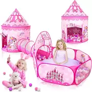 3PC Princess Tent for Girls with Kids Ball Pit and Crawl Tunnel for Toddlers, Pi