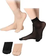 [Maedery] 20 Pairs Sheer Ankle Sock Lady Nylon Socks for Women Ankle High Sock Sheer Stocking One Size Nude and Black, Multicoloured, One size
