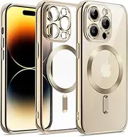 JETech Soft Clear Case for iPhone 14 Pro 6.1-Inch, Camera Lens Full Protection, Compatible with MagSafe Wireless Charging, Shockproof Electroplated TPU Phone Cover (Gold)