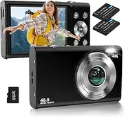 Digital Camera, 4K Autofocus Camera with 32G SD Card HD 48MP with 2.8 Inch Large Screen, 16X Digital Zoom, Compact Camera Portable Mini Camera for Adults, Beginners (Black)