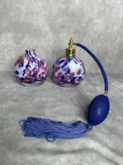 Vintage Green Hand Blown Art Glass Perfume Bottle Atomizer With Tassel