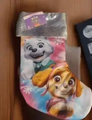 Paw Patrol Christmas Stocking Silver Sequin Pink Nickelodeon New