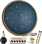 Steel Tongue Drum - 14 Inch 15 Note Tongue Drum - Hand Pan Drum with Music Book,