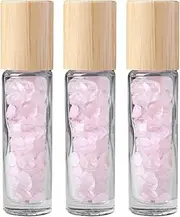 FOYTOKI 3Pcs Pink Natural Crystal Roll Essential Oil Bottles Makeup Liquid Containers for Travel and Daily Use present for Essential Oil Enthusiasts