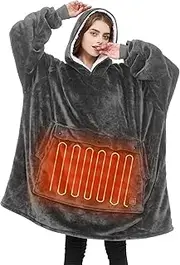 IKER USB Heated Wearable Blanket, Oversied Lazy Hoodie Blanket with Large Heating Area, Cozy Warm Sherpa for Women Men