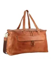 [PIERRE CARDIN] Burnished Leather Multi-Compartment Overnight Bag in Cognac