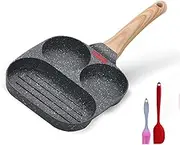 Nonstick Egg Frying Pan,3 Section Square Grill Pan Divided Frying Pan for Breakfast, Burgers and Bacon, Suitable for Gas Stove Induction Cooker, for Home and Office(Black