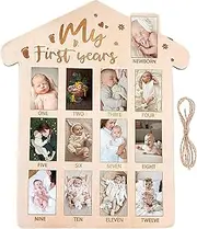 Baby Monthly Picture Frame - Boy Milestones, Baby Milestone Reatsake | 12 Months Photo Board, Wooden First Year Frames, Girl, Milestone for 1 Year Present, Nursery Frames