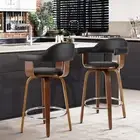 2 PCS Kitchen Bar Stools PU Leather Elegant Wooden Seat Swivel Chairs Black