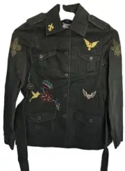 True Meaning Women's Jacket, Cargo Military Army Blazer, Green Embroidered
