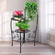 Levede 3 Tier Plant Stand 73cm Tall Metal Indoor Outdoor Flower Pots Shelf Holder Balcony Garden Display Corner Shelf Wrought Iron Black