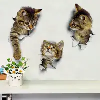 在飛比找Very buy優惠-梵汐可愛貓咪牆壁貼客廳臥室裝飾品創意3D動物牆貼浴室馬桶貼