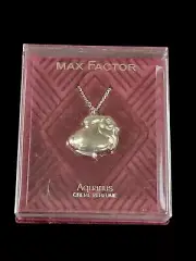 Vintage MAX FACTOR Bunny Rabbit Solid Perfume Necklace Aquarius Silver NIB