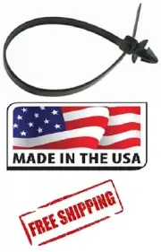 (100) UV Nylon Cable Wire Zip Ties (Arrow Head) Push Mount 50lbs 8" Inch Black
