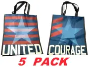 USA Patriotic United Courage Reusable Tote Bag 100% Recycled Shopping Bags 5PACK