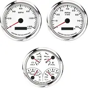 MOTOR METER RACING W PRO Series 3 Gauge Set 85mm 3-3/8" GPS Speedometer, Tachometer & 4 in 1 Multi-Function Volt, Fuel Level, Water Temperature & Oil Pressure White Dial Red LED for Car, Boat