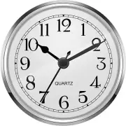 3-1/2 Inch (90 Mm) Quartz Clock Fit-Up/Insert with Arabic Numeral (Silver)