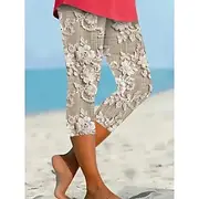 Women's Leggings Vacation Vintage Ethnic Style Calf-Length High Waist Floral Graphic Breathable Quick Dry Soft Stretchy Formal Outdoor Vacation Buff Summer Spr