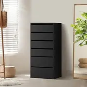 [OIKITURE] Wardrobe Cabinet with 6 Chest of Drawers Clothes Storage Organiser Black