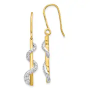 14K Yellow Gold u0026 Rhodium Real Diamond Shepherd Hook Earrings