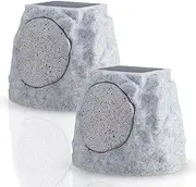 uuffoo 10W Solar-Powered Outdoor Rock Speakers, Waterproof Speakers with Multi-Color Light Show, Bluetooth Rock Speakers with Twins Pairing System, Ideal for Party in Garden & Pool, 2 Pack