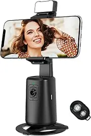 aquota Auto Face Tracking Tripod, No App, 360° Rotation Face Body Phone Camera Mount Gesture Control, Smart Shooting Holder with 3000mAh Rechargeable Battery for Vlog, Streaming, Video, Tiktok- Black