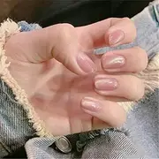 [Aimimier] 24Pcs Glitter Cat Eye False Nails Galaxy Full Cover Short Square Fake Nails with Glue Sticker Clip on Nails for Women and Girls (Pink)