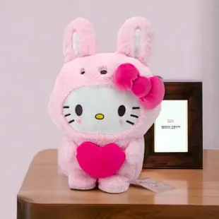 【HELLO KITTY】12吋粉兔抱心KITTY 30公分(凱蒂貓HELLO KITTY絨毛娃娃玩偶 2412062)