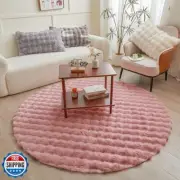 Pink Round Rabbit Plush Rug for Bedroom Living Room Sofa,5'X5' Faux Fur Fluff