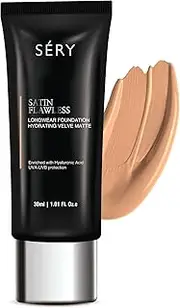 SERY Satin Flawless Longwear Foundation| Velvety finish, Medium coverage, Light Weight , Oil free Moisturizing effect, UVA-UVB filters, Suitable For All Skin Types|Medium, 30 ml