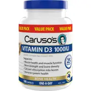 Caruso's Vitamin D3 1000IU - 500 Capsules for Bone & Immune Support