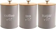 Fasmov Set of 3 Kitchen Canister Set, Coffee, Sugar, and Tea Storage Containe...