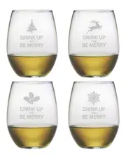 Susquehanna Glass Set of Four "Drink Up & Be Merry" 21oz Stemless