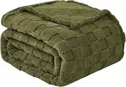Good Nite Cuddly Blanket, Fluffy Couch Throw Blanket, Fleece Blanket, Bedspread, Cuddly Soft Checked Green Blanket, Spring, Summer, Autumn, Winter, Four Seasons (200 x 230 cm, Olive Green)