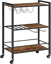 Trolley on Wheels 3-Tier Coffee Cart with Wheels, Wine Cart with Wine Rack and Glass Holder, Rolling Serving Cart for Home Trolley